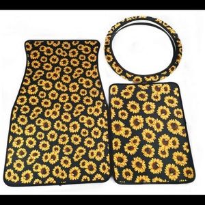 Sunflower car mats and steering wheel cover